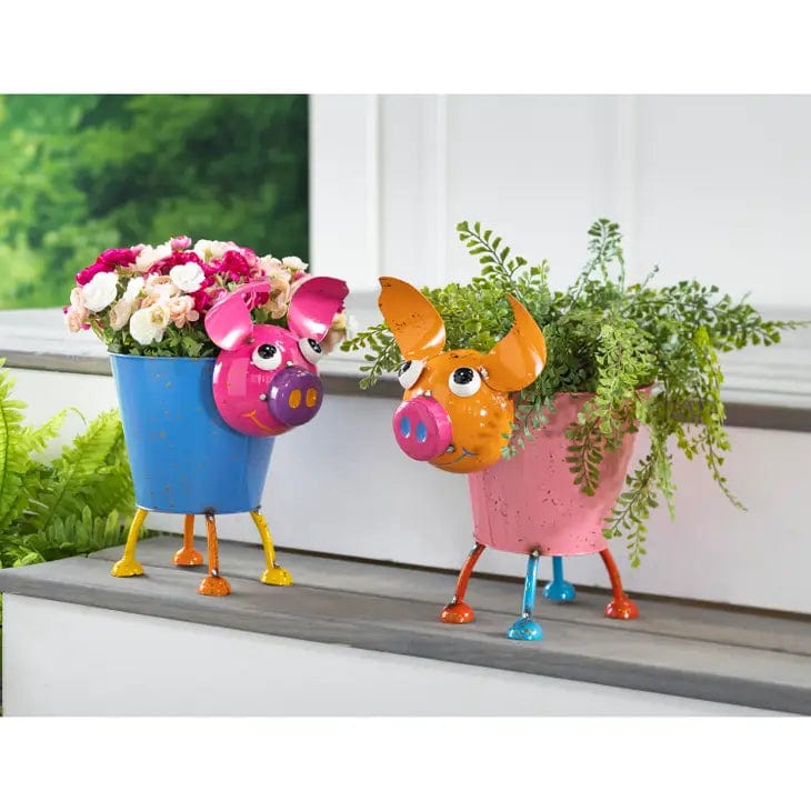 Colorful Metal Pig or Rooster Planter 2 Asst、mySite、g9winljtr