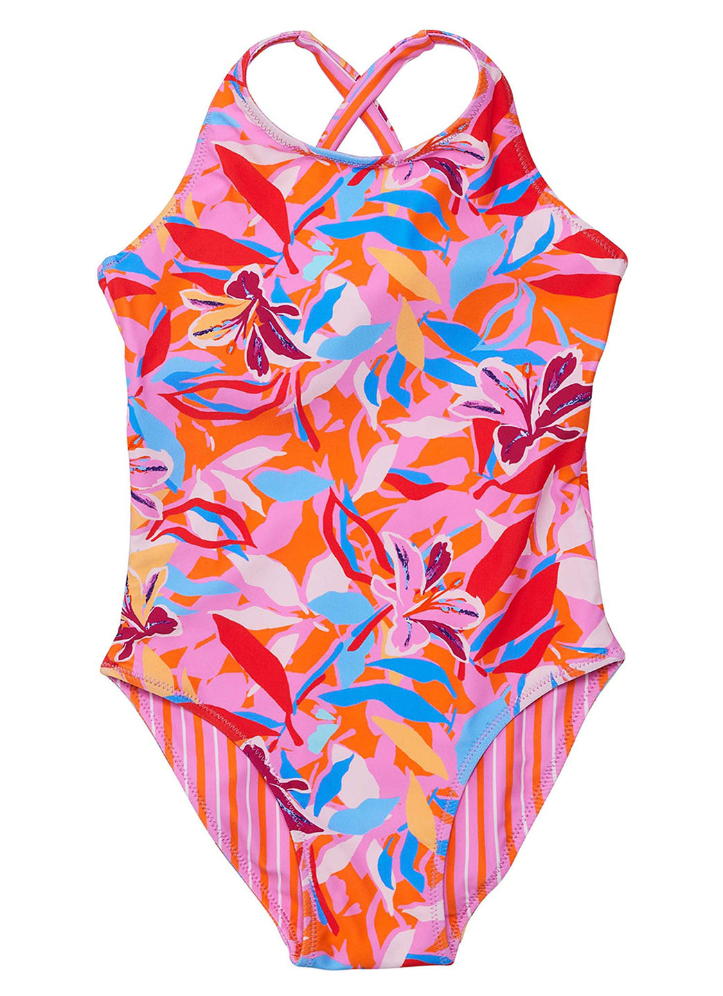 Snapper Rock Girls' Blooming Sunset Cross Back One Piece Swimsuit (Little Kid, Big Kid)、mySite、noshort