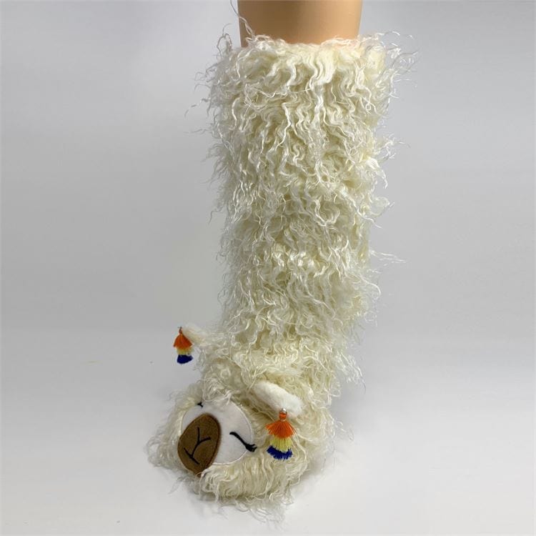 Plush Shaggy Llama Knee High Slipper Socks Beautiful, Cute, Luxurious! *、mySite、g9winljtr
