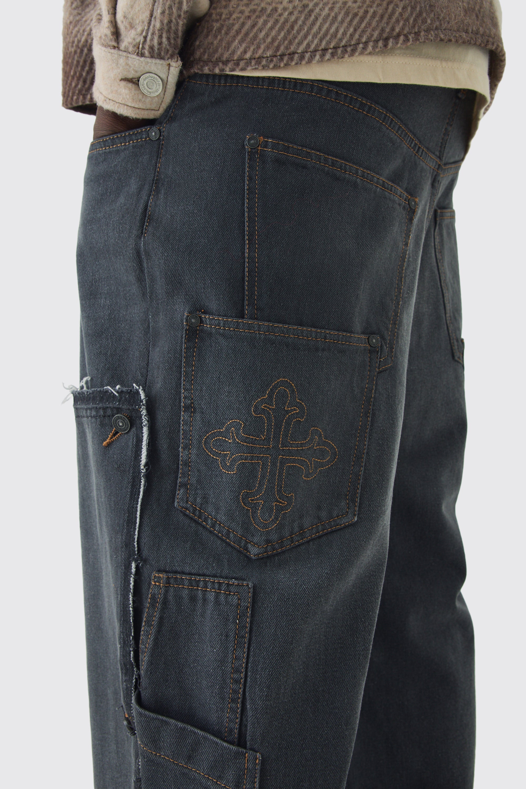  Boohooman Baggy Rigid Removable Carpenter Jeans Mid Grey、mySite、justintrudeaud