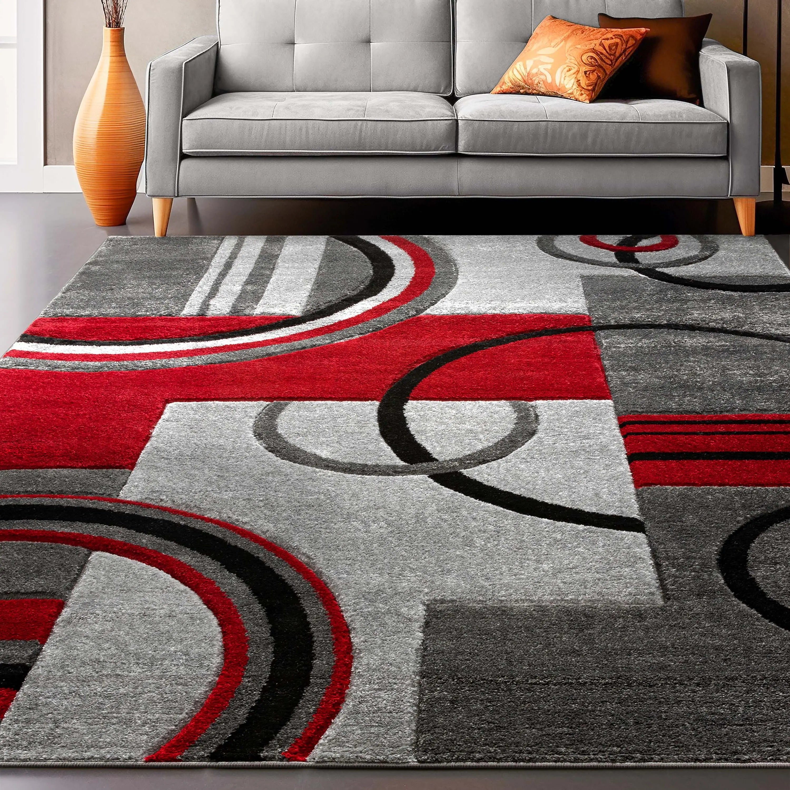 Galaxy Waves Grey Red Modern Geometric Rug、mySite、gigharbornorthrealestate