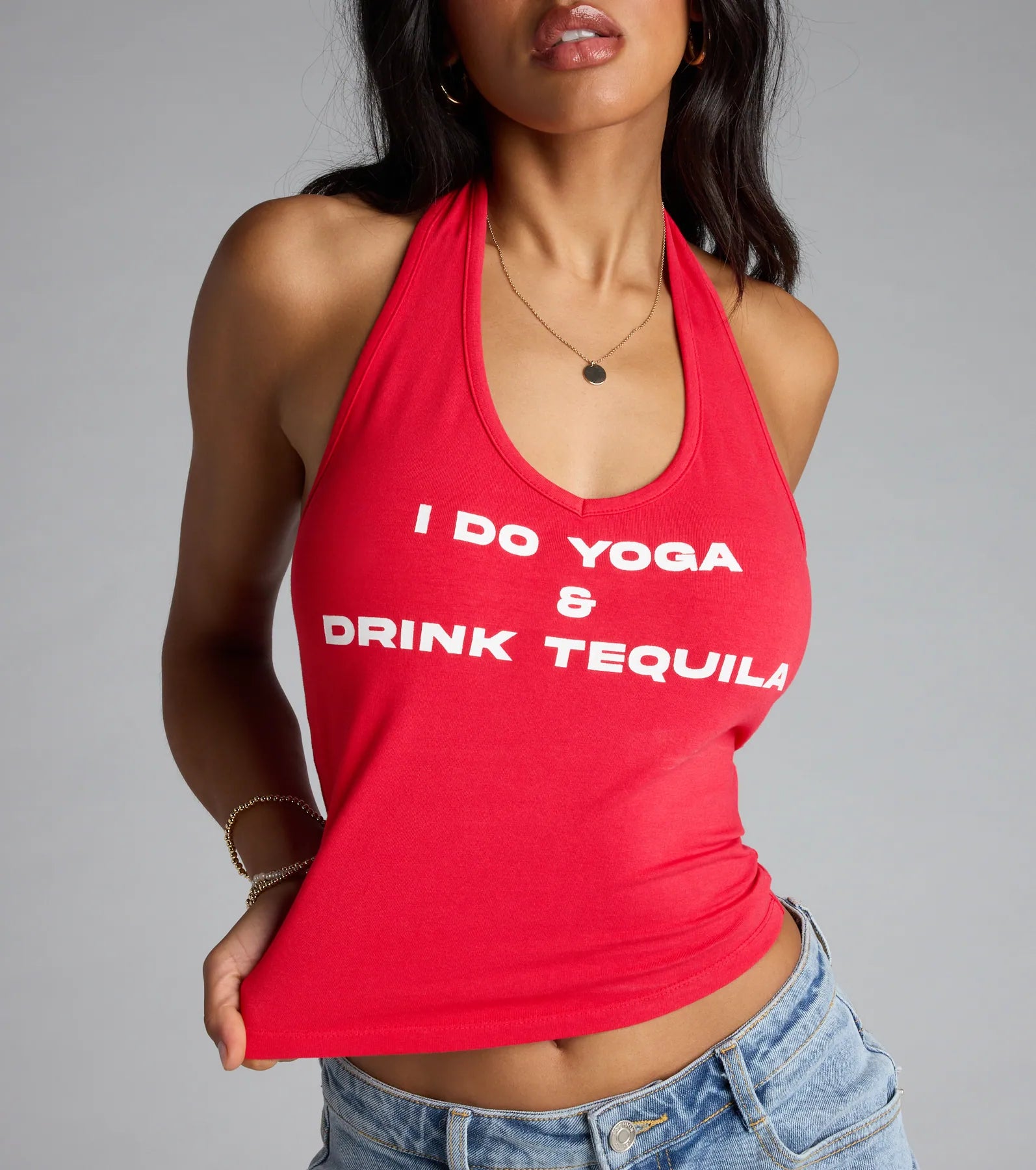  Yoga And Tequila Graphic Halter Top、mySite、justintrudeaud