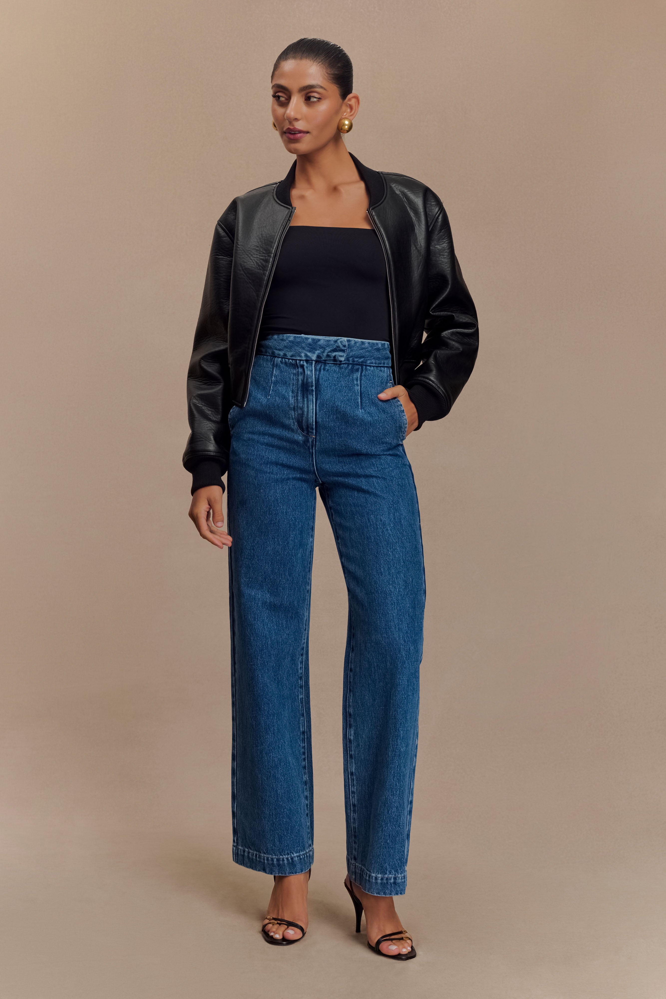 Codi Faux Leather Bomber Jacket - Black、mySite、solidvoid