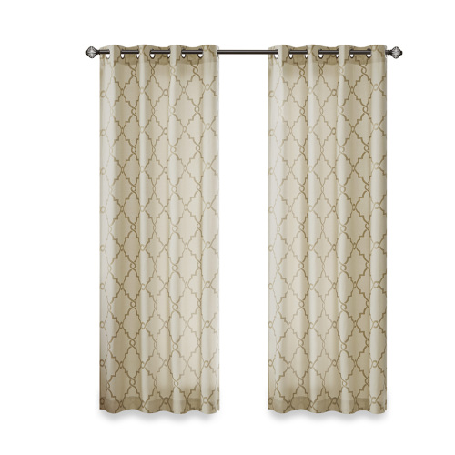 Fretwork Print Grommet Top Window Curtain Panel(Only 1 Pc Panel)、、eastwooduniform