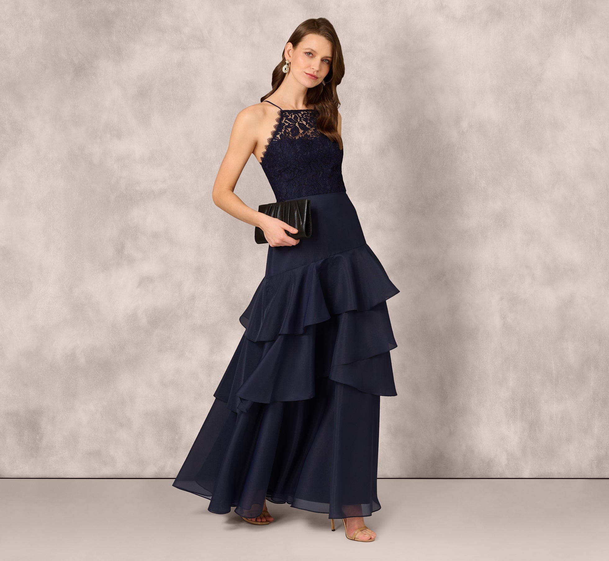 Lace Organza Halter Ballgown In Navy、mySite、solidvoid