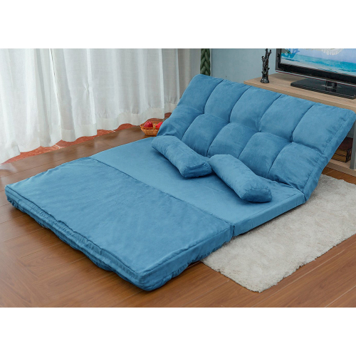 Double Chaise Lounge Sofa Floor Couch and Sofa with Two Pillows (Blue)、、casual