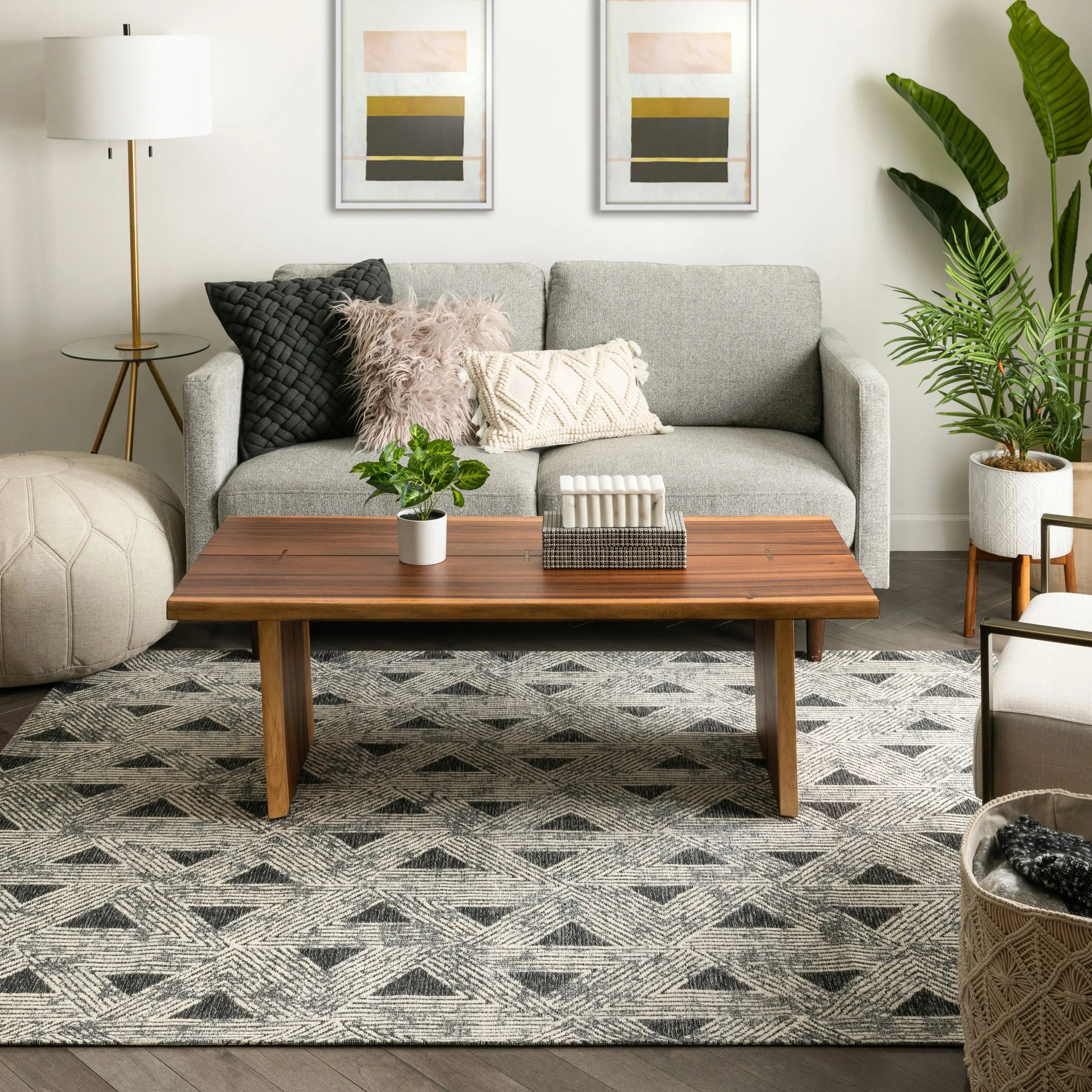 Veria Mid-Century Modern Geometric Grey 5'3 x 7'3 Kilim-Style Rug、mySite、gigharbornorthrealestate