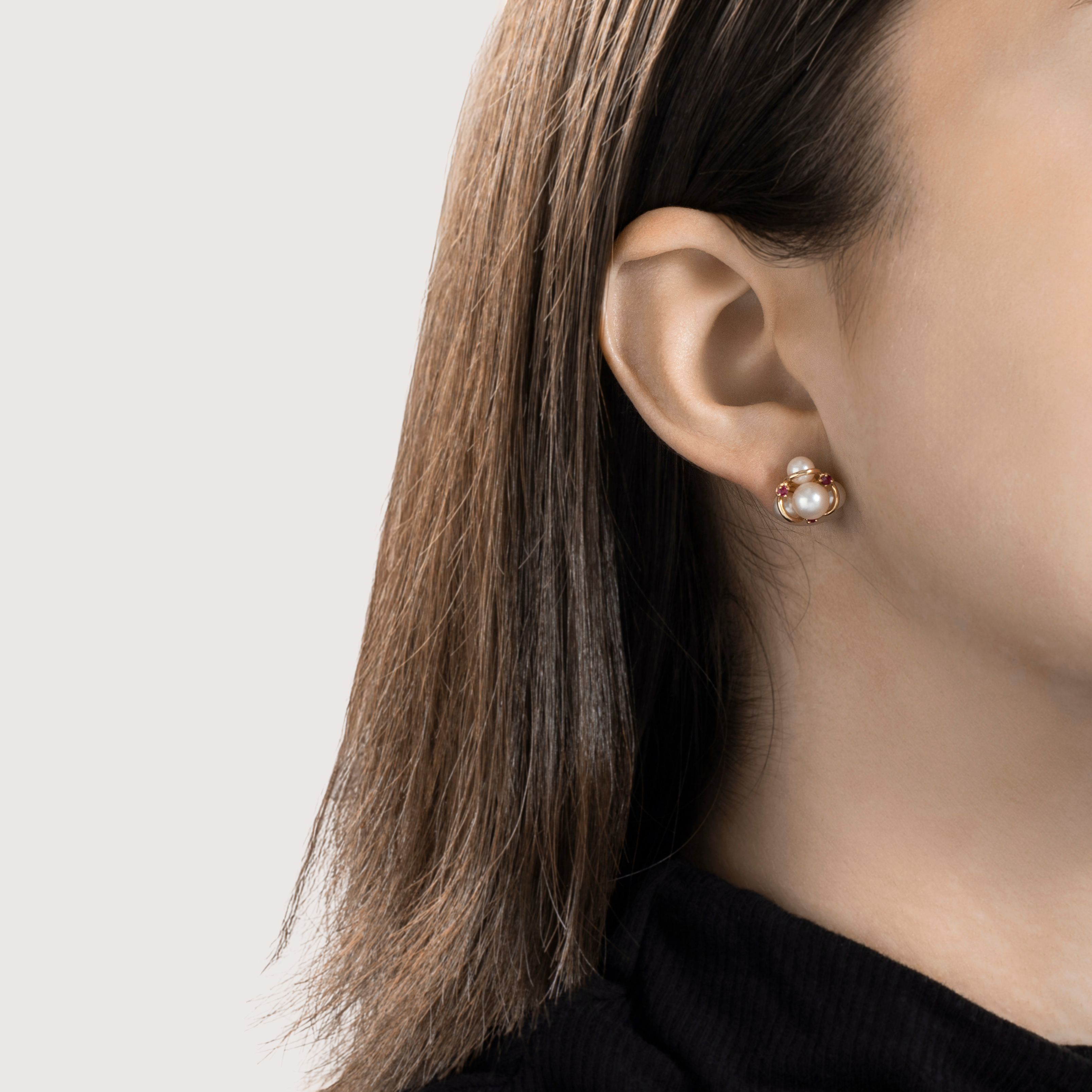 Vintage 14k Yellow Gold Pearl Ruby Lustrous Trio Stud Earrings、mySite、hinf8tx79