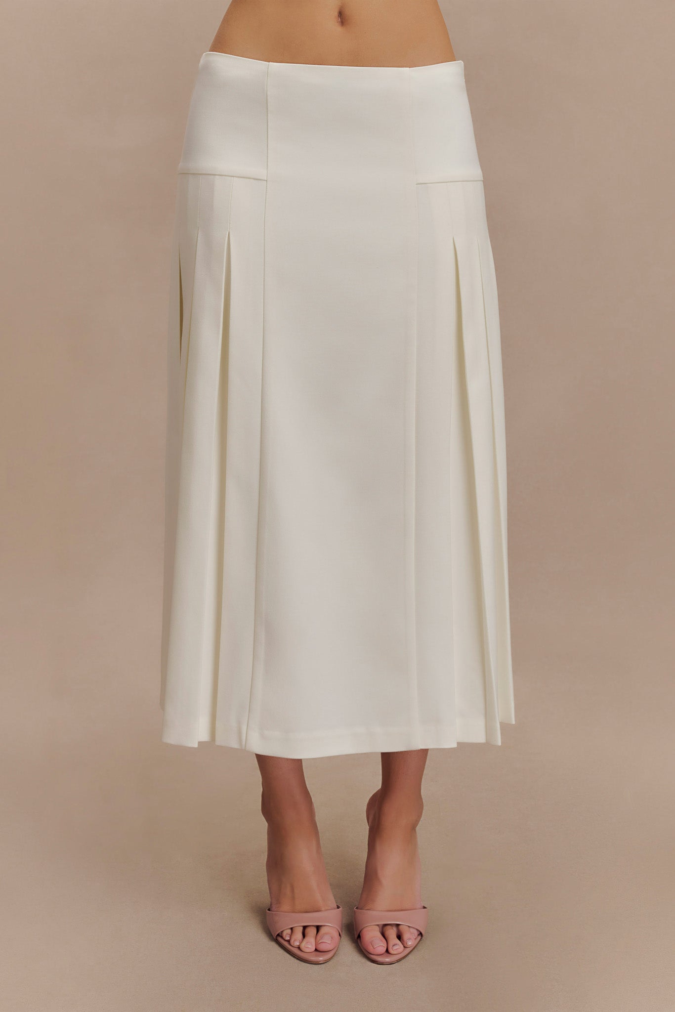 Brigette Pleated Midi Skirt - Ivory、mySite、solidvoid