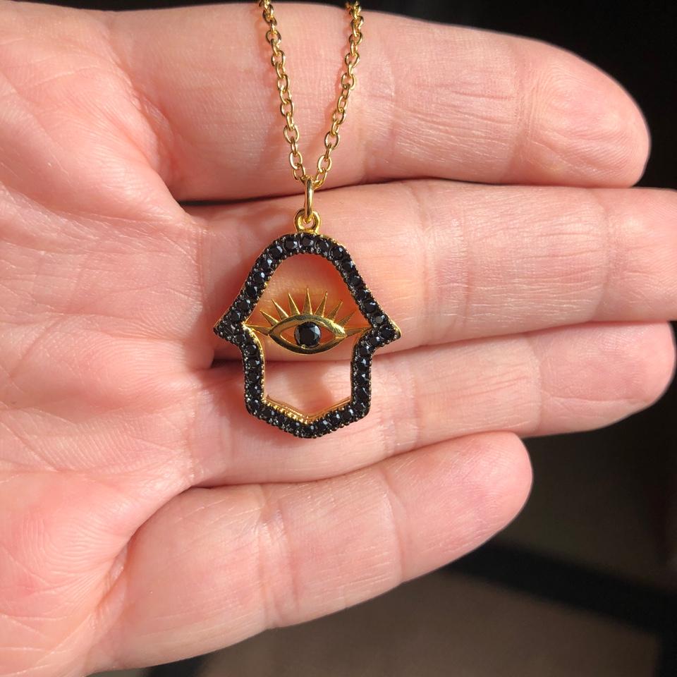 Jeweled Noir Evil Eye Hamsa Necklace、mySite、topwebapps