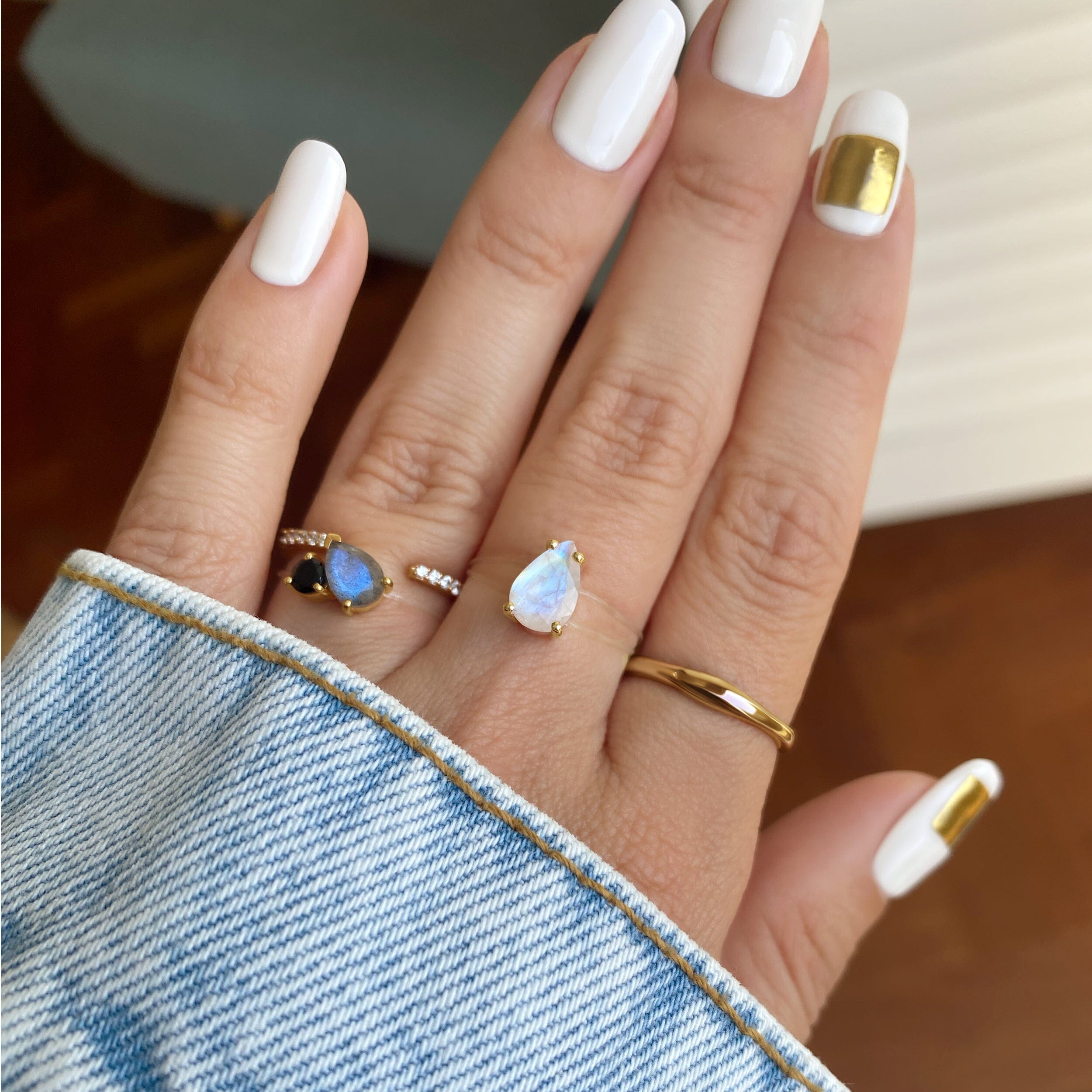 Labradorite Black Obsidian Toi Et Moi & Moonstone Sway Floating Rings、mySite、hinf8tx79