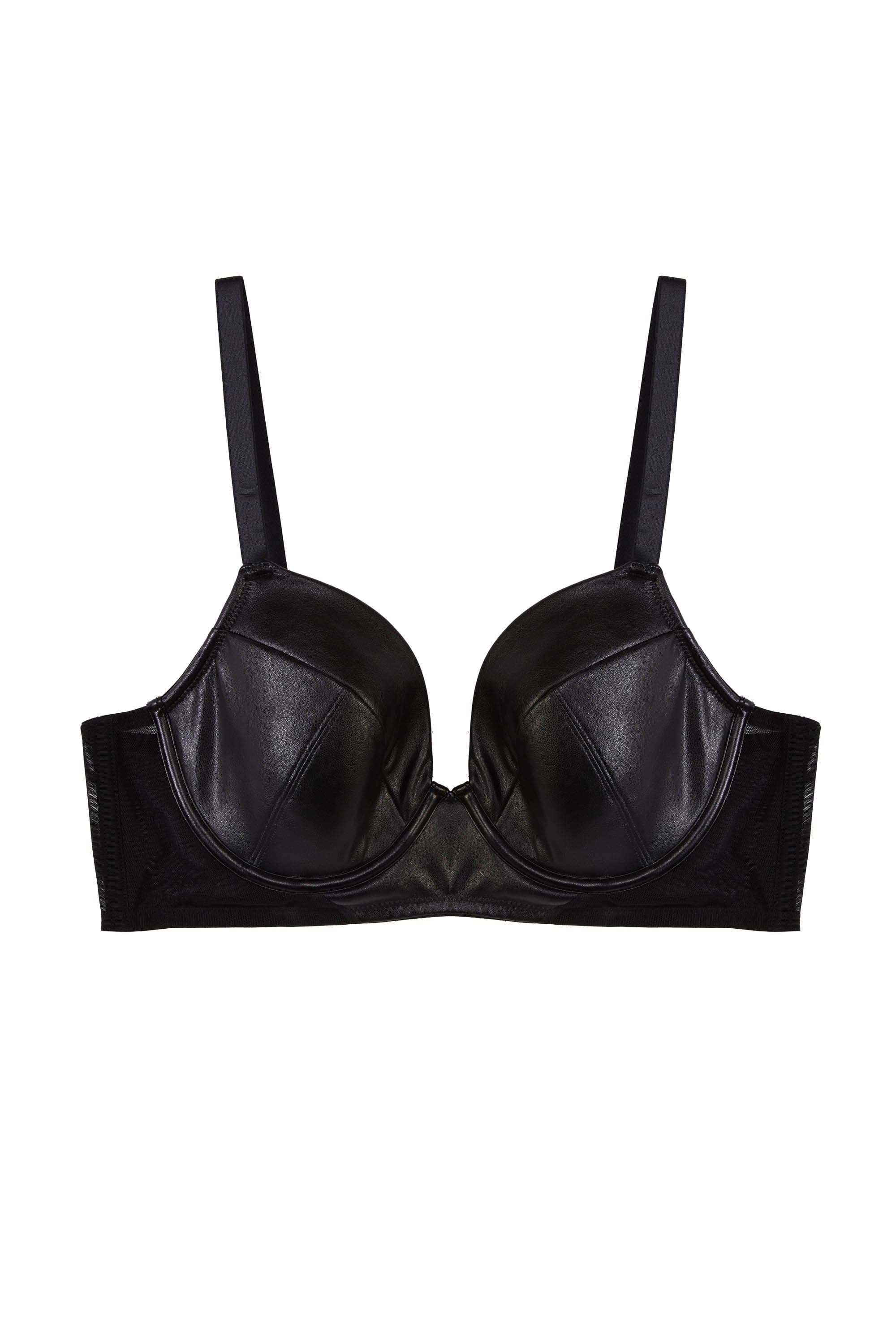 Iris Black Leatherette Padded Plunge Bra、mySite、bengalsvssteelers