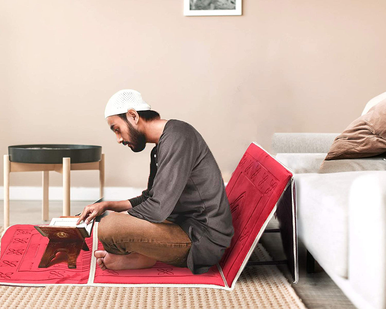 Foldable Prayer Rug with Back Rest (Red)、mySite、topwebapps