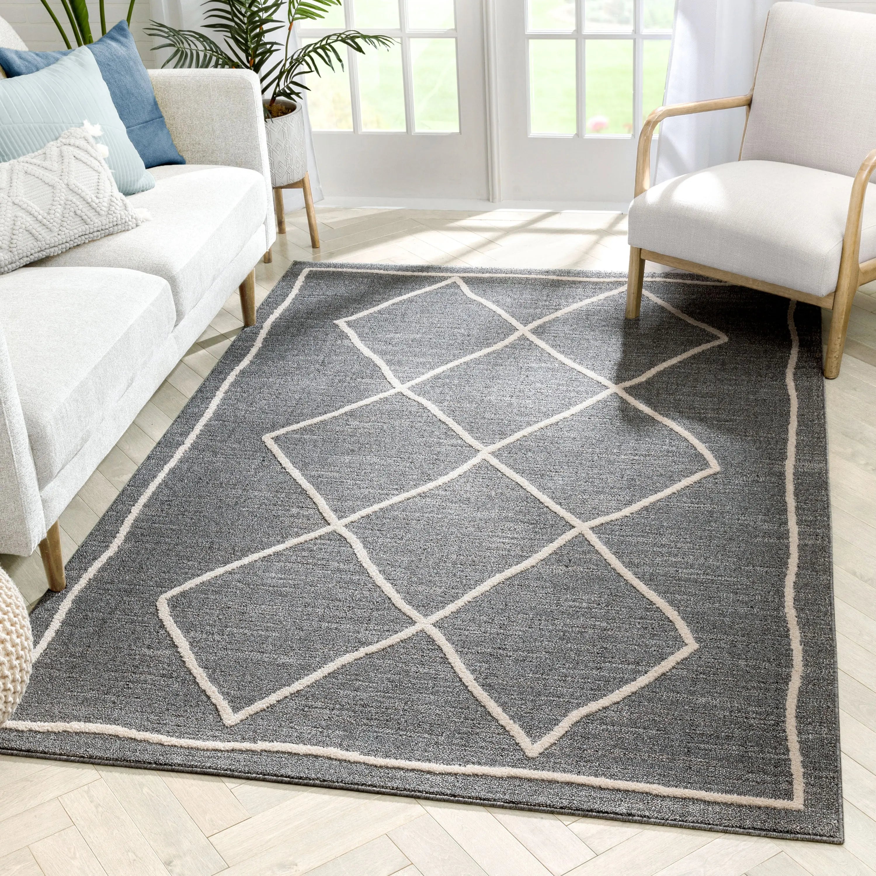 Cora Moroccan Lattice Trellis Grey Looped Pile Rug、mySite、gigharbornorthrealestate