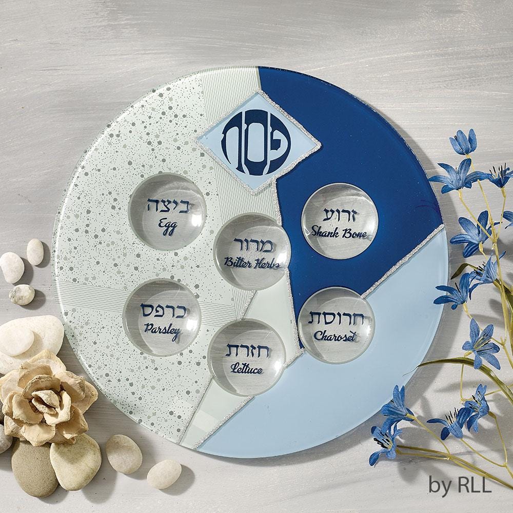 Blue Glass Seder Plate with Silver Glitter Accents、mySite、topwebapps