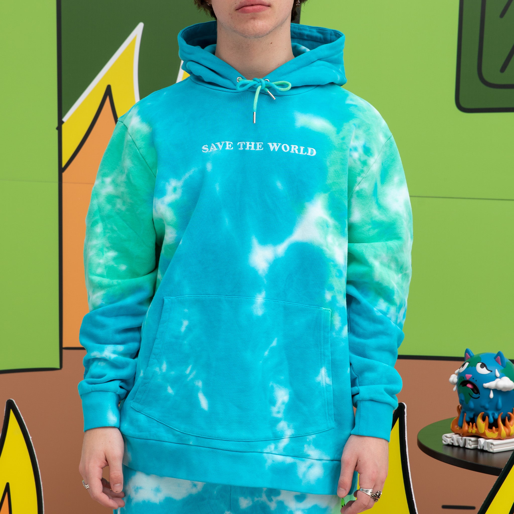  Save the World Embroidered Hoodie (Aqua/Green Tie Dye)、mySite、merchandisen