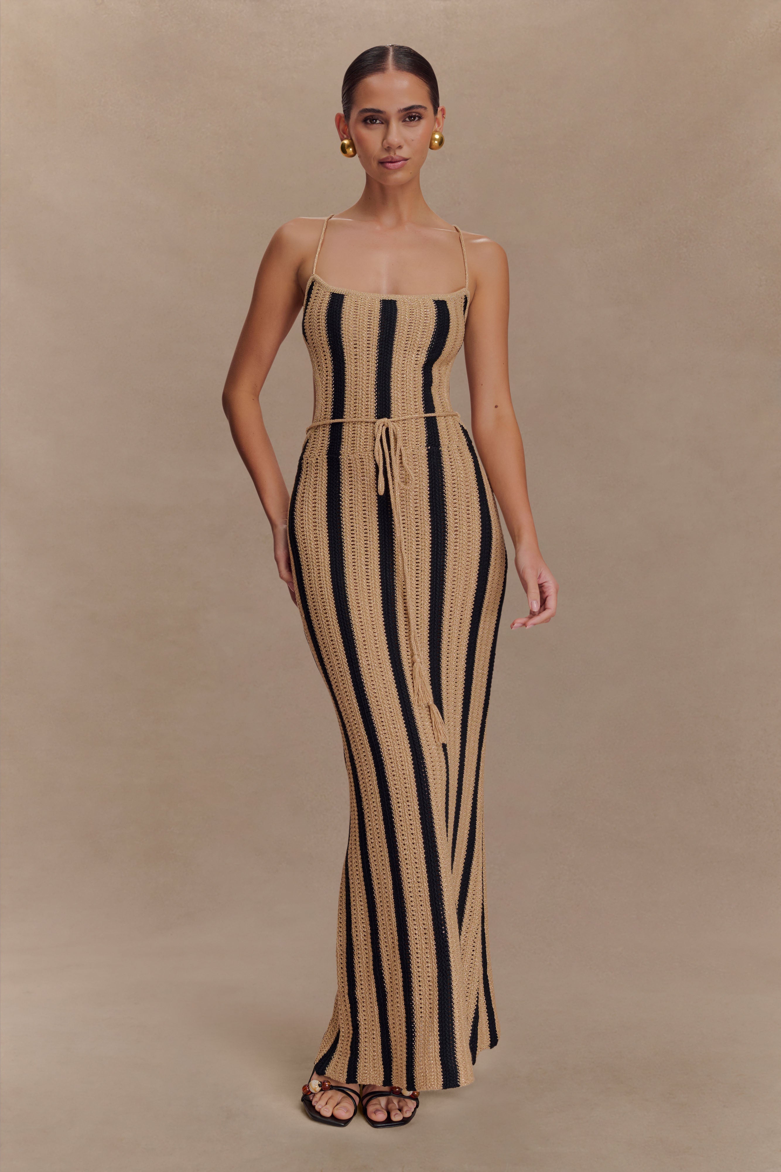 Shepherd Crochet Halter Maxi Dress - Gold/Black、mySite、solidvoid