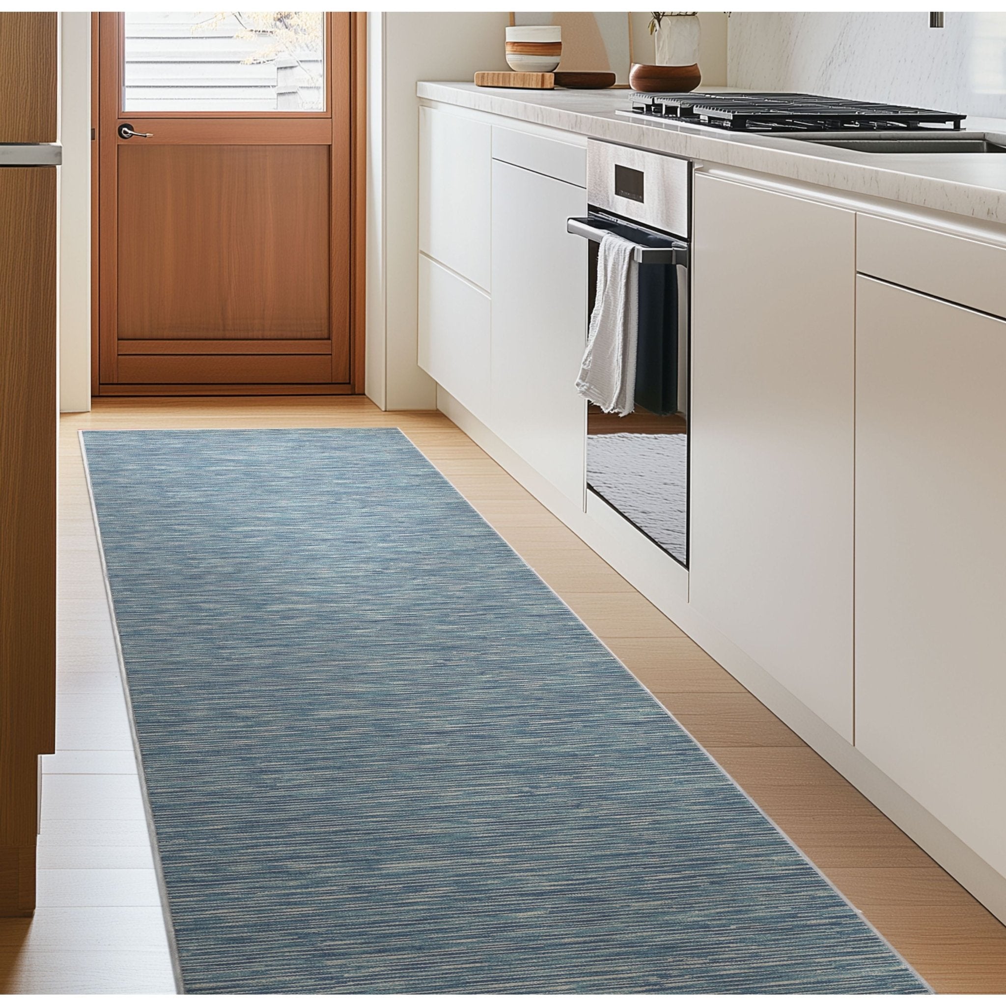 Custom Size Runner Striations Modern Striped Blue Fog Choose Your Width x Choose Your Length Hallway Runner Rug、mySite、gigharbornorthrealestate