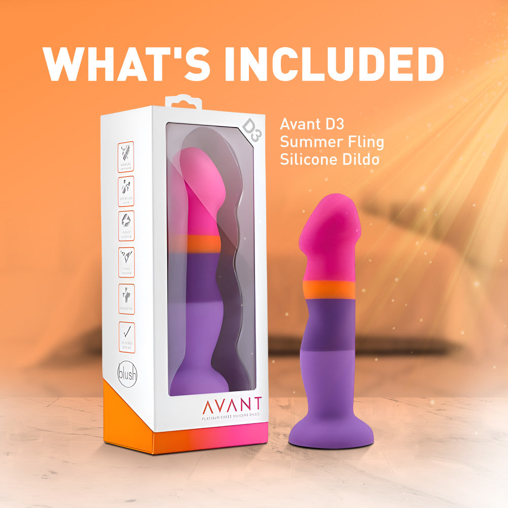 Avant By Blush® | Summer Fling D3: Artisan 8 Inch Curved G-Spot Dildo with Suction Cup Base - Elegantly Made with Smooth Ultrasilk® Purio™ Silicone、mySite、bottomscart