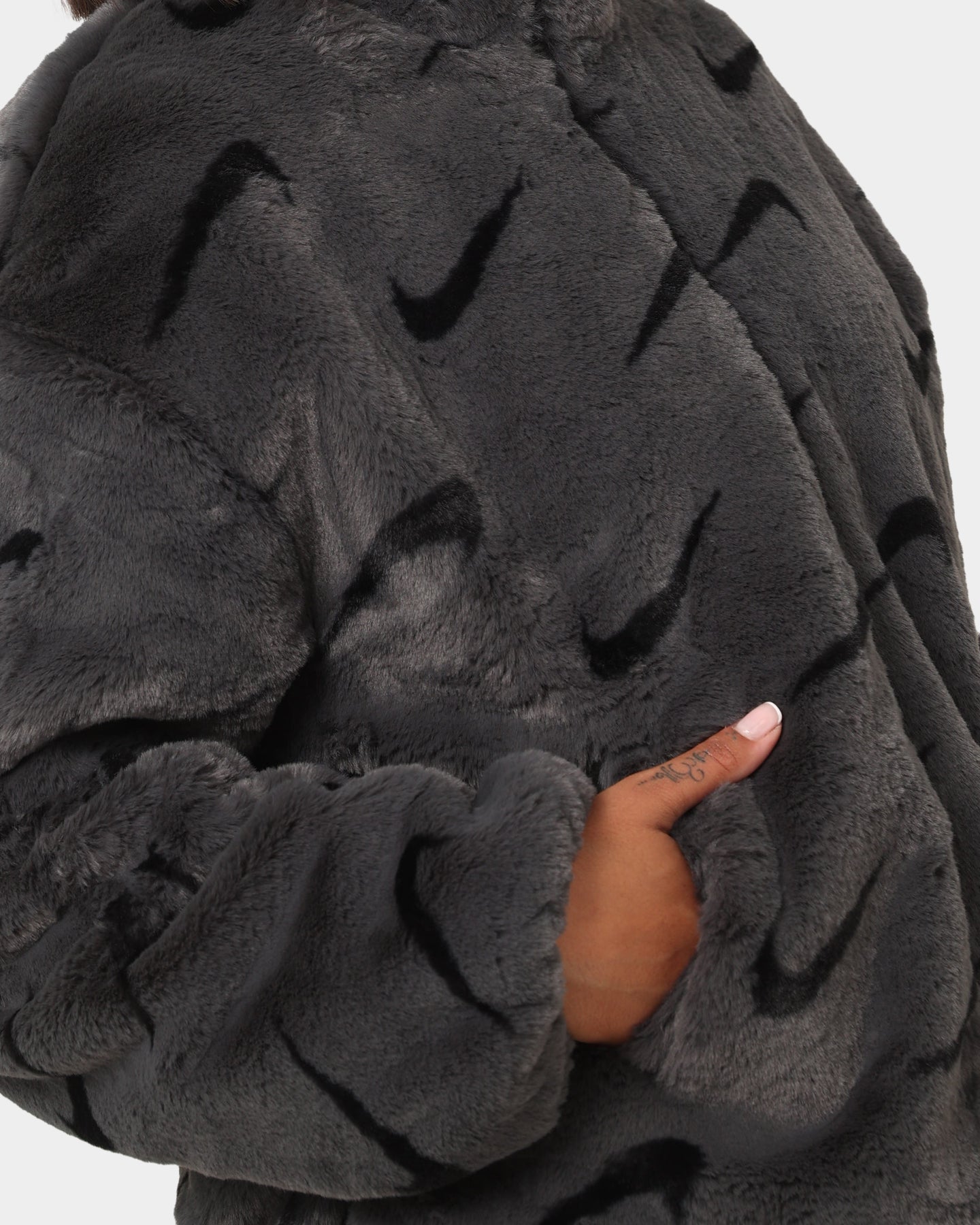 Nike Women's Nike Sportswear Faux Fur All Over Print Jacket Dark Smoke Grey/Black、mySite、zt4zffjzw