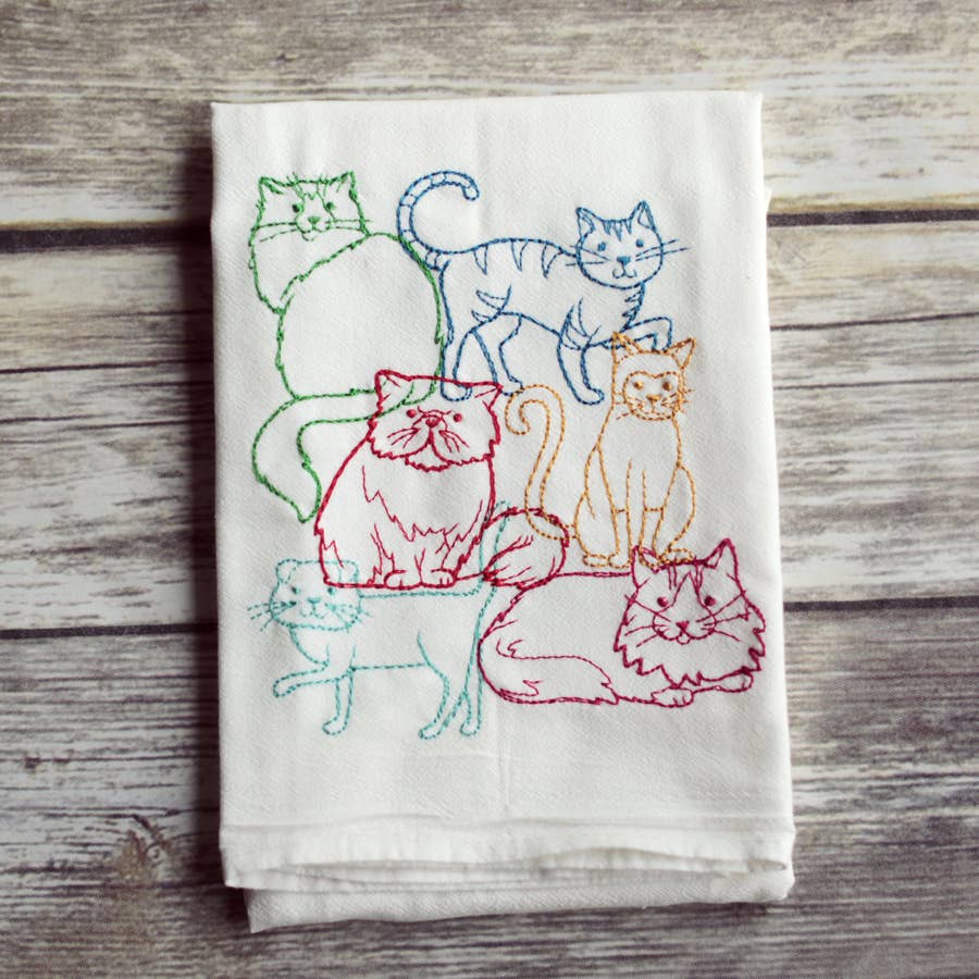 Lots of Dogs or Cats Lint-free Heavyweight Embroidered Floursack Tea Towel Handmade、mySite、g9winljtr