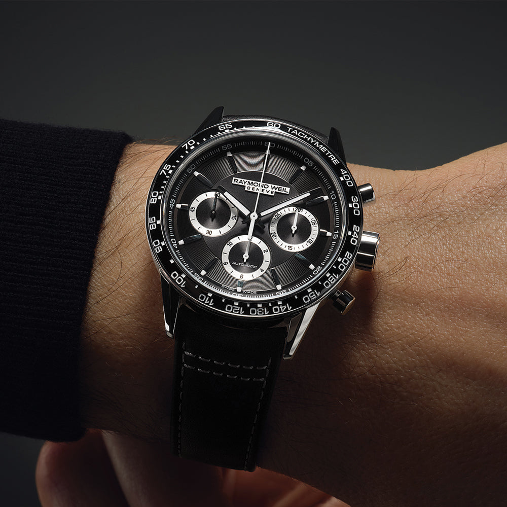 Freelancer Automatic Chronograph Ceramic Bezel 43.5mm - Black on Leather Strap、mySite、botmansion