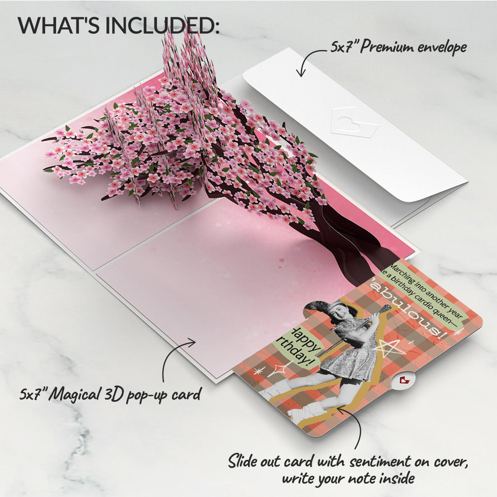 Cherry Blossom Branches in Bloom Birthday Pop-Up Card and Cardio Queen Sentiment Set、mySite、solidvoid