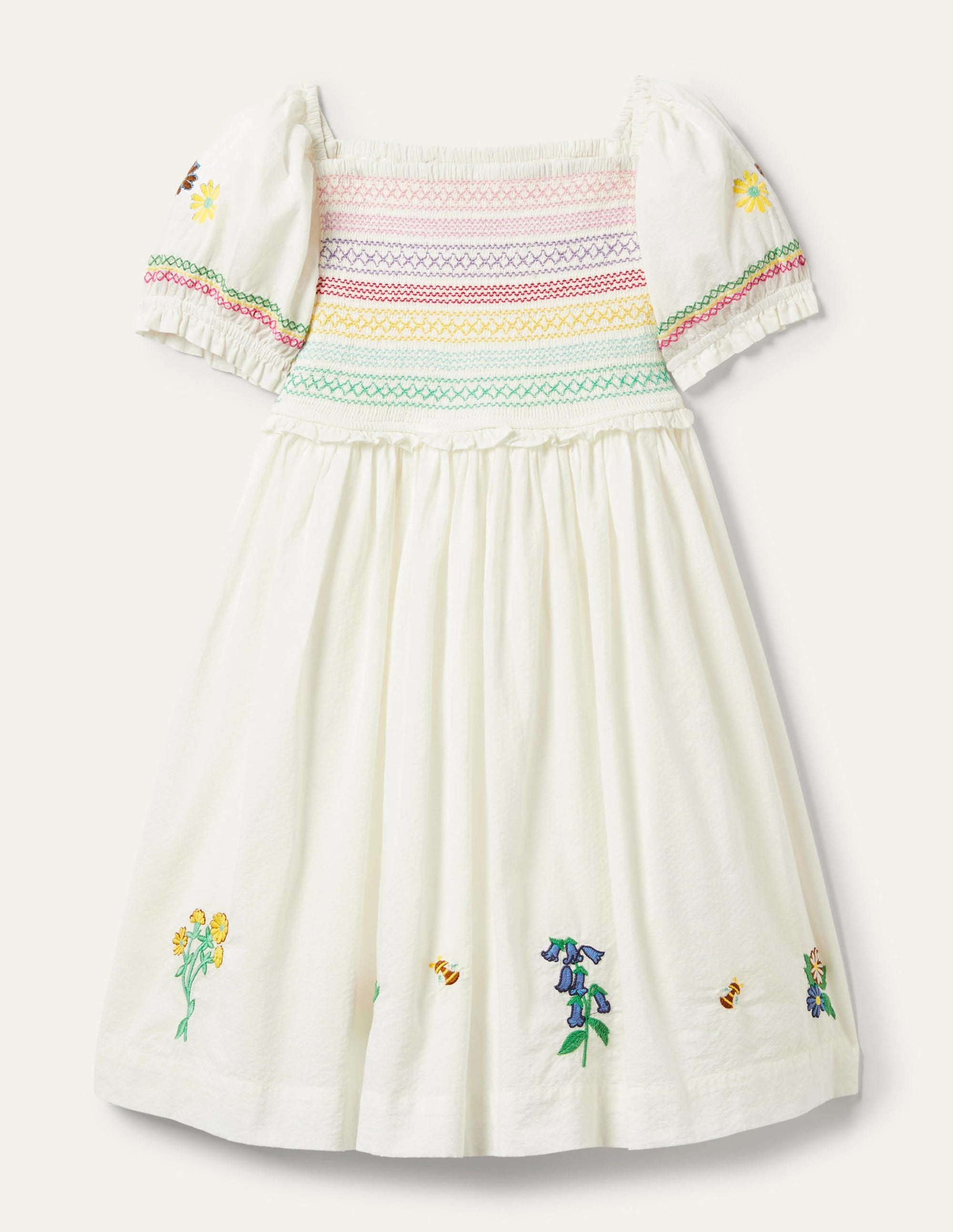  Floral Smocked Dress-Ivory Embroidered、mySite、ashleygrahame