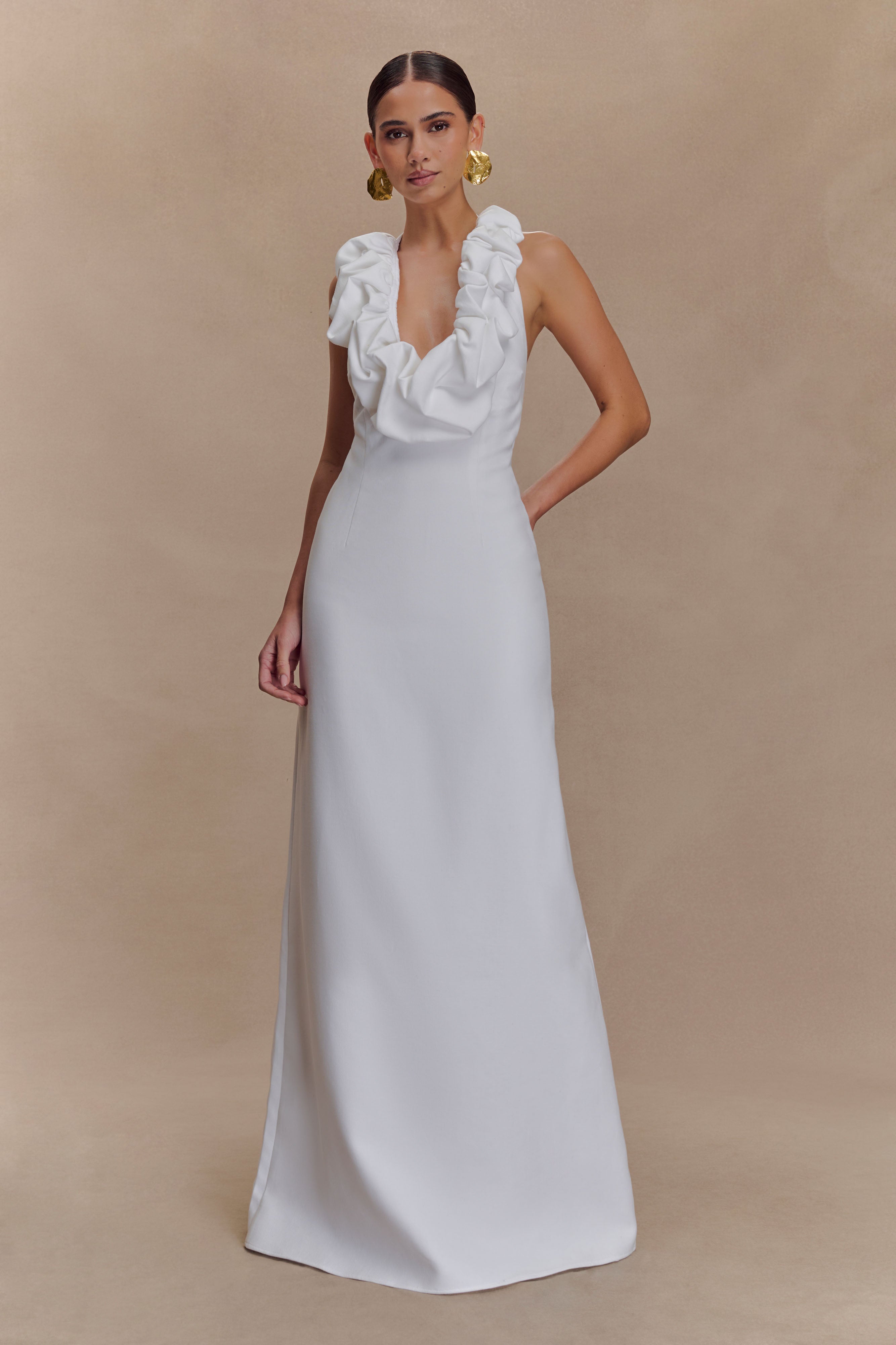 Carolyn Linen Bubble Maxi Dress - White、mySite、solidvoid