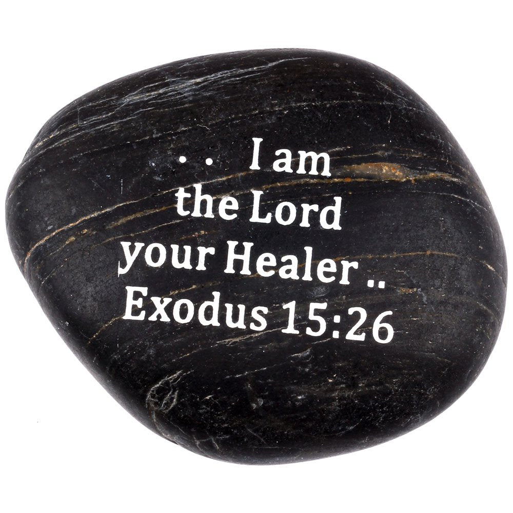 Holy Land Market Engraved Inspirational Scripture Biblical Black Stones Collection - Stone V : Exodus 15 :26 : I am The Lord Your Healer、mySite、topwebapps