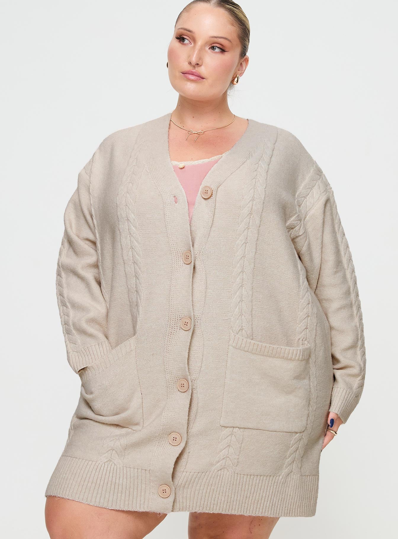 Cardi Long Sleeve Mini Dress Cream Curve、mySite、solidvoid