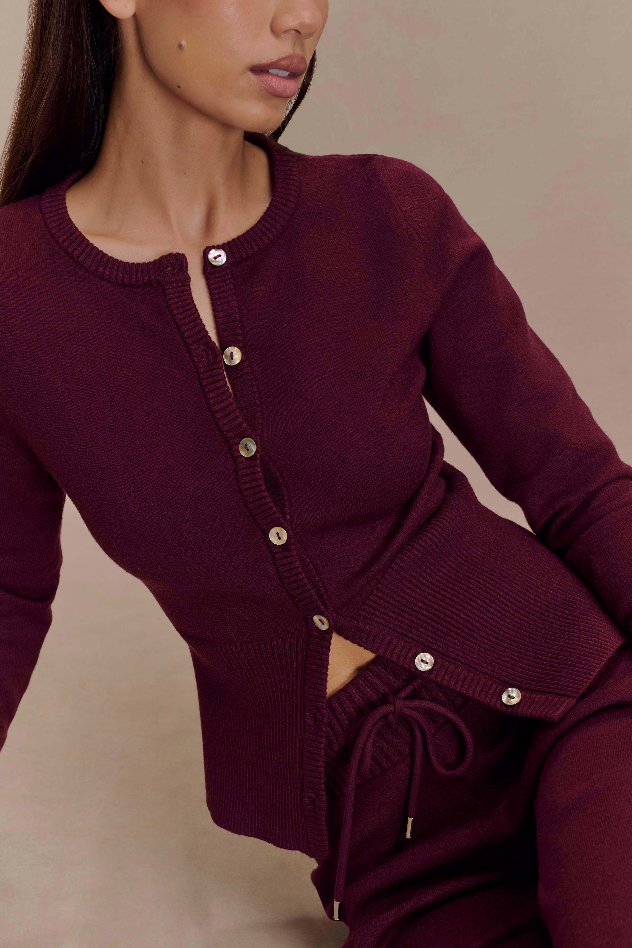 Reese Fitted Knit Cardigan - Merlot、mySite、solidvoid