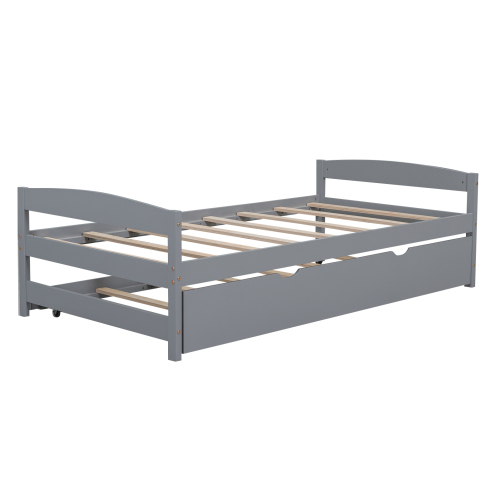 Twin size platform bed, with two drawers, gray、、casual