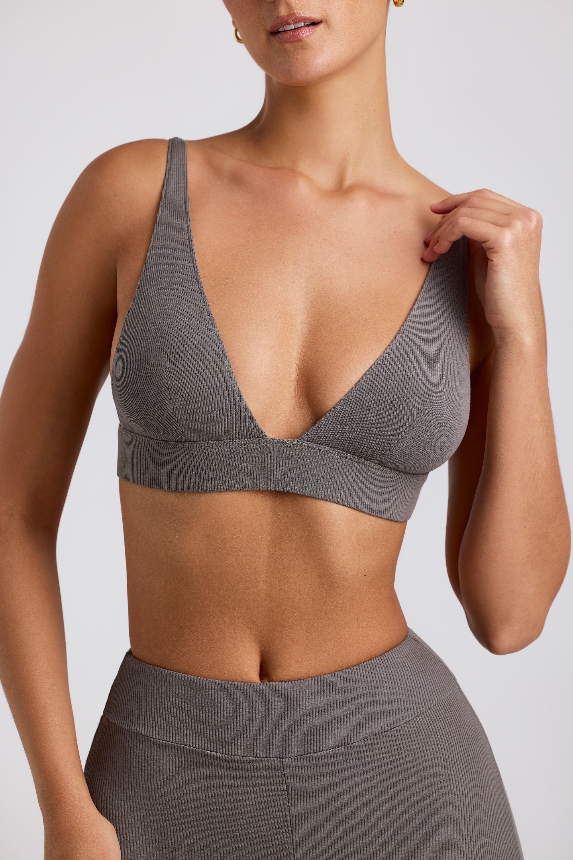 Ribbed Modal Triangle Bralette in Grey、mySite、solidvoid