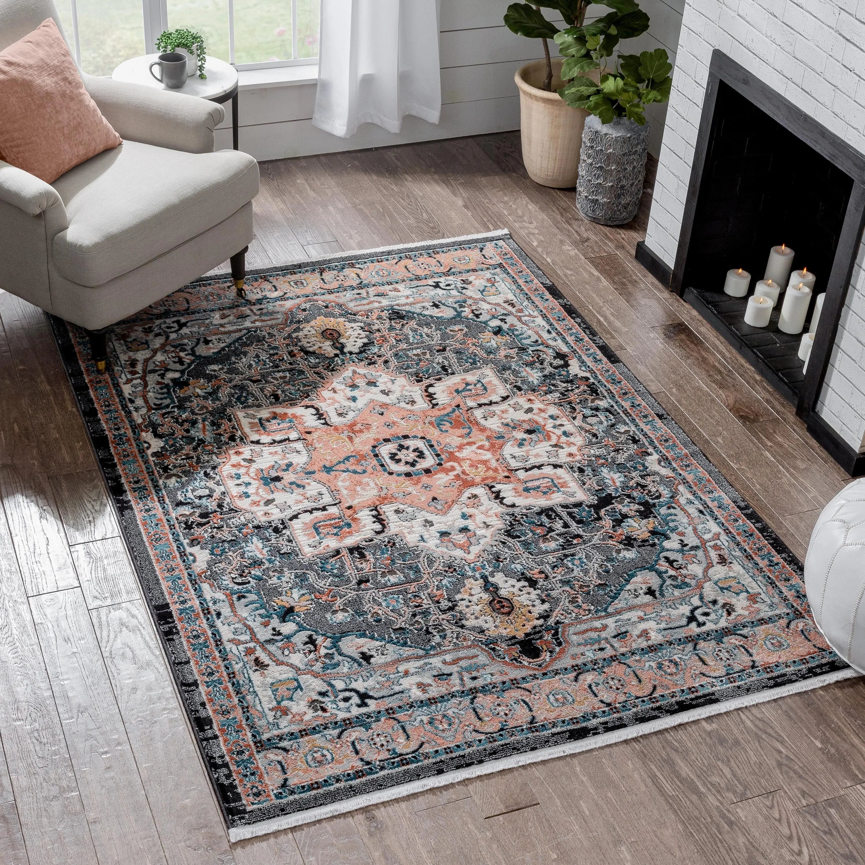Minos Vintage Bohemian Oriental Floral Black Rug、mySite、gigharbornorthrealestate