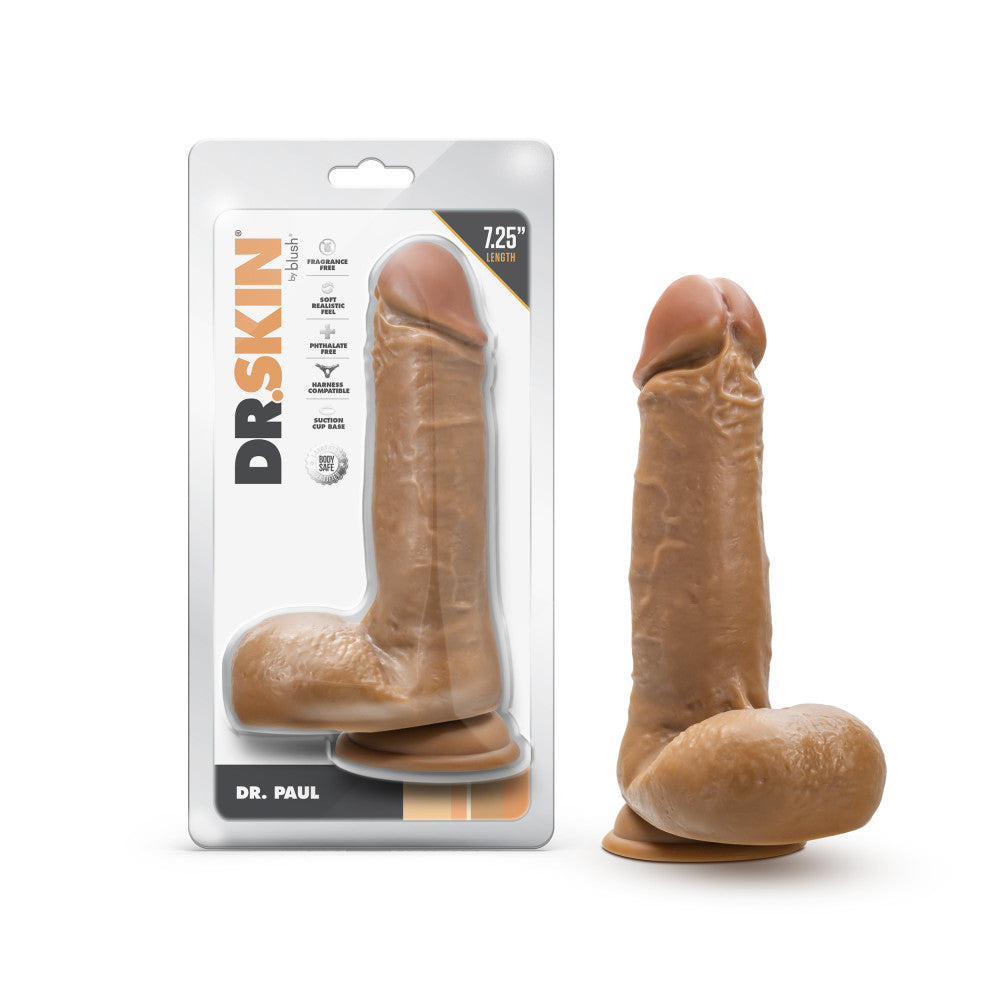 Dr. Skin By Blush® | Dr. Paul 7.25 Inch Long Dildo with Suction Cup & Balls Tan、mySite、bottomscart