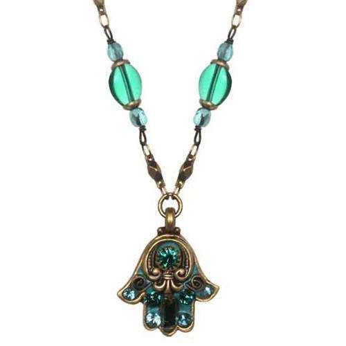 Michal Golan Hamsa Necklace in Deep Green and Teal、mySite、topwebapps