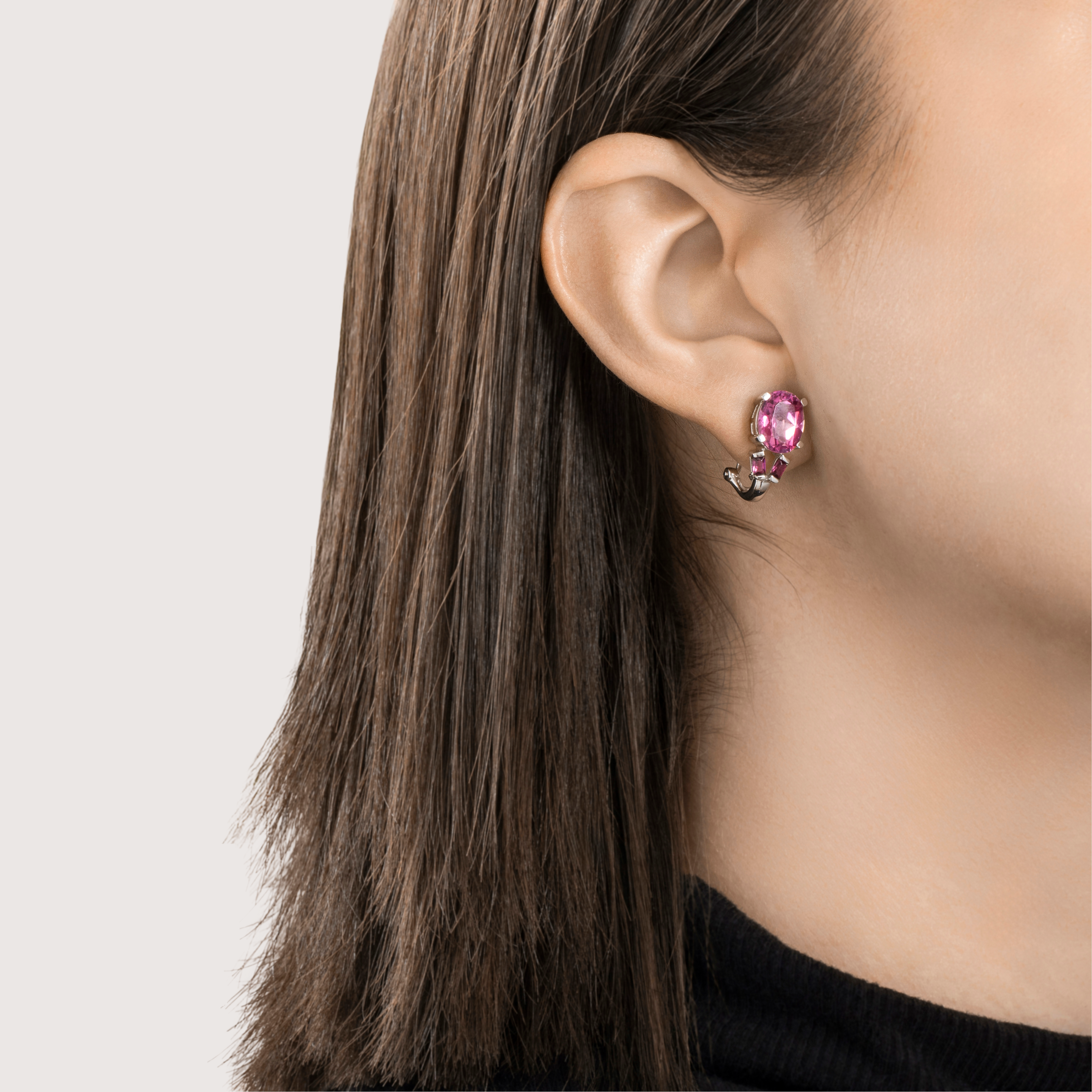 Vintage 14k White Gold 5.6cttw Pink Topaz Pink Garnet Omega Back Earrings、mySite、hinf8tx79