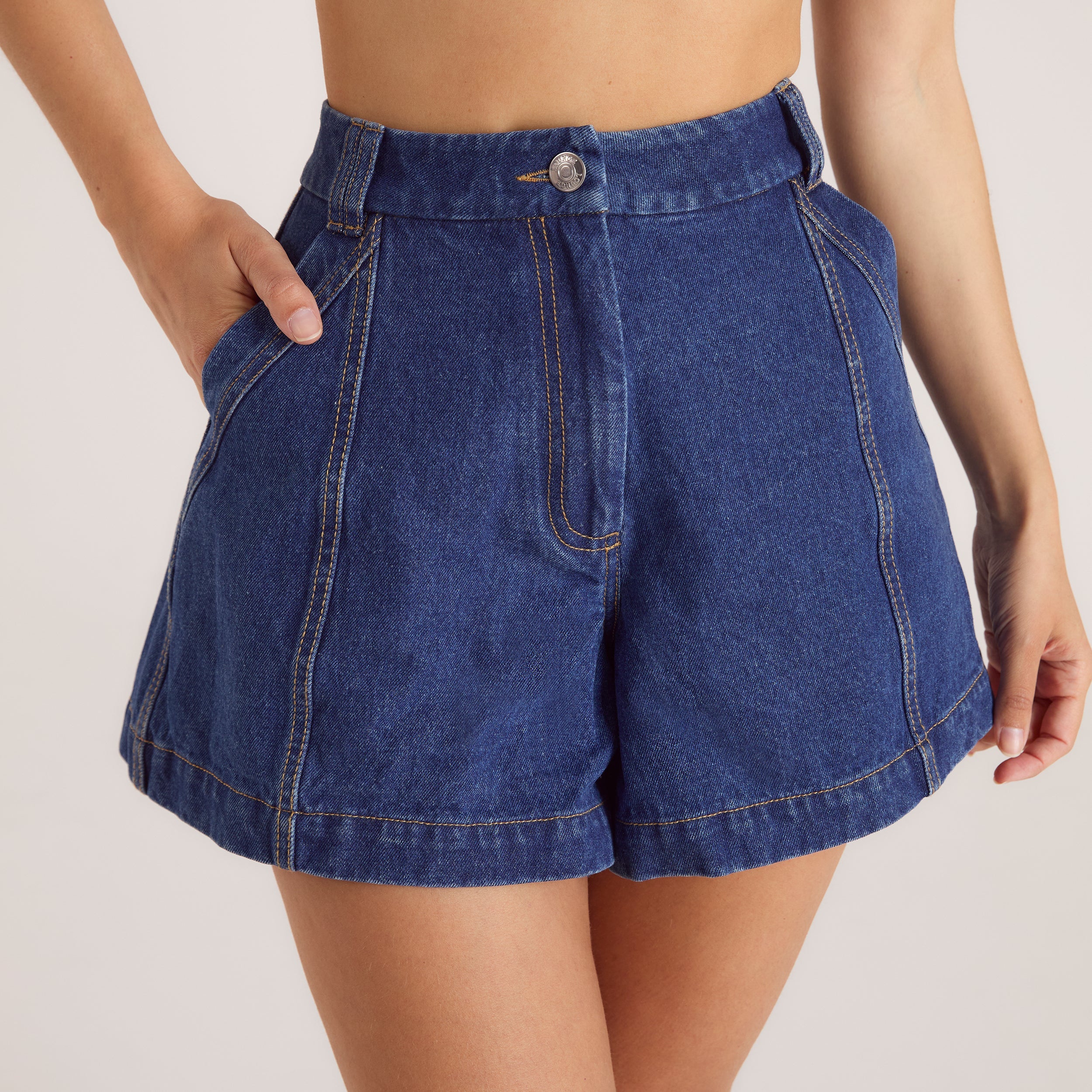 Wide-Hem Denim Shorts - Blue、mySite、bengalsvssteelers