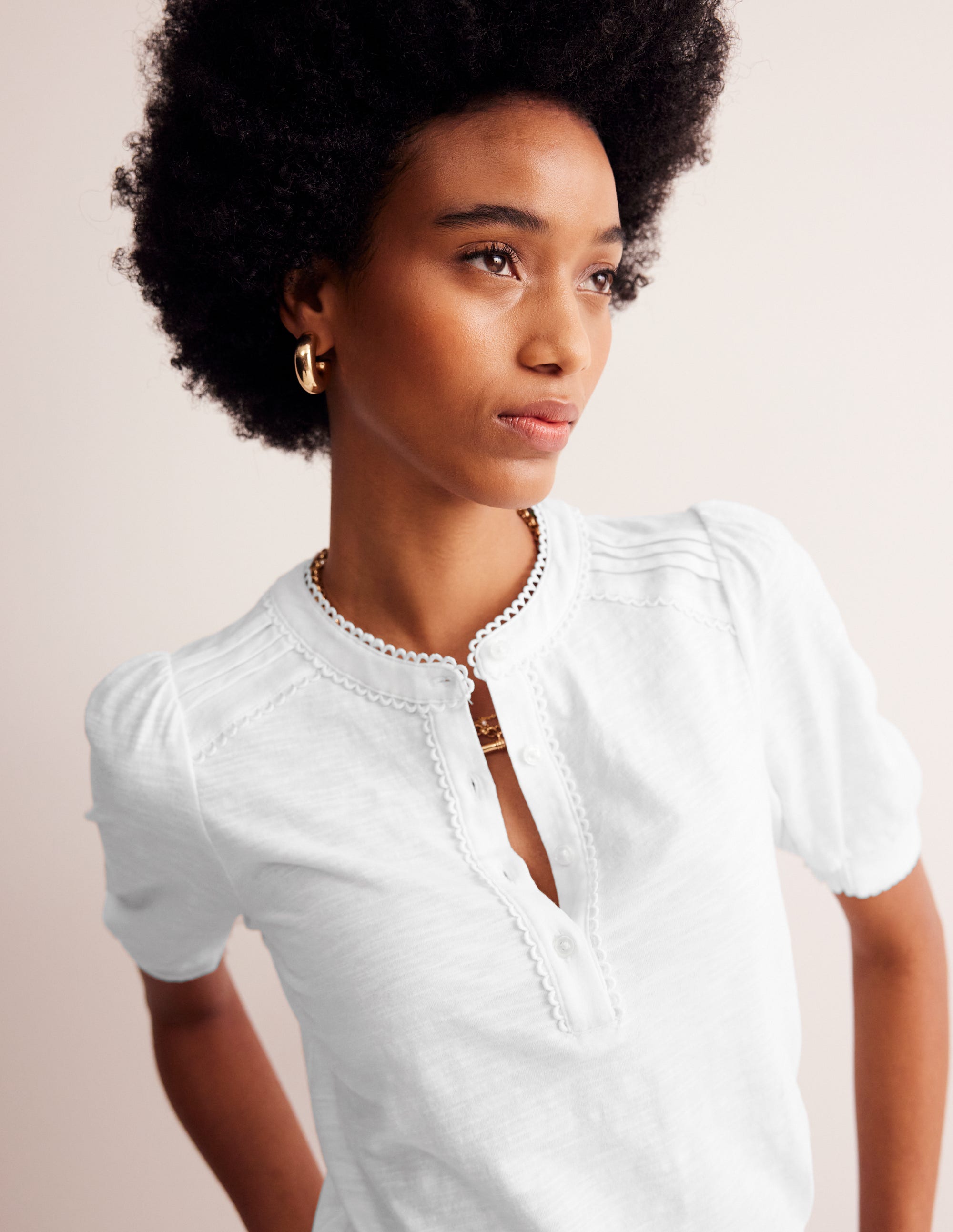  Pintuck Puff Sleeve Henley-White、mySite、ashleygrahame