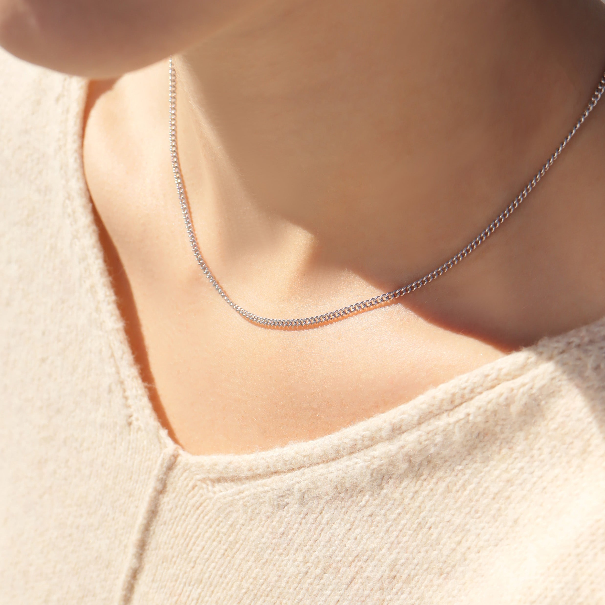 Sterling Silver Platinum Plated Diamond Cut Curb Chain / SSC0002、mySite、dreamappss