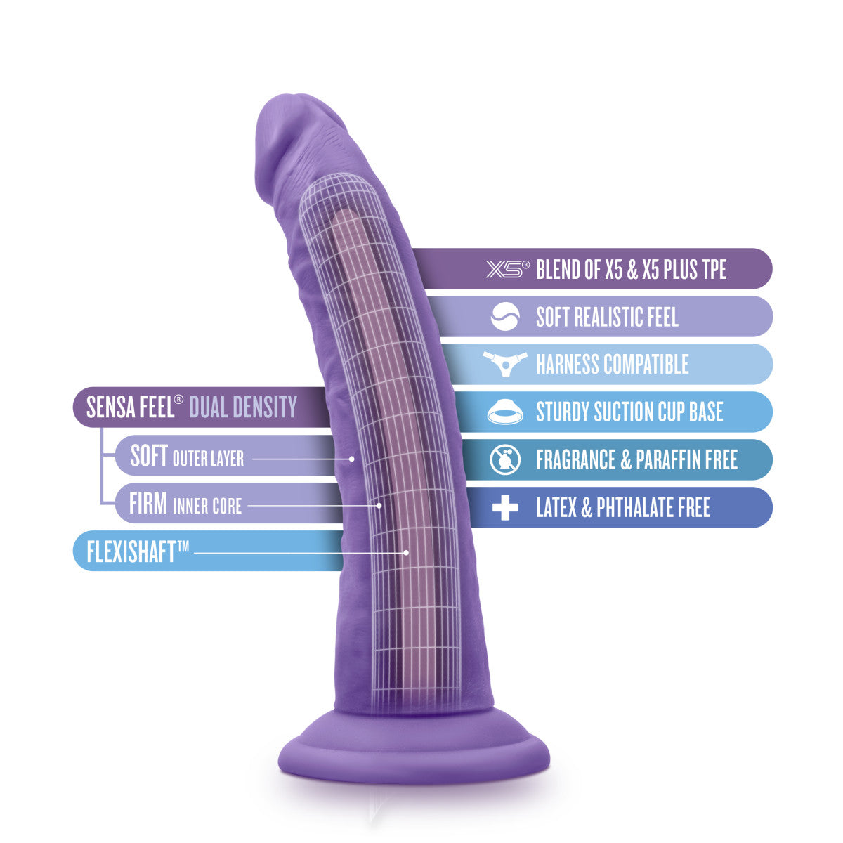 Au Naturel Bold By Blush® | Jack Realistic Purple 7.5-Inch Long Dildo With Balls & Suction Cup Base、mySite、bottomscart