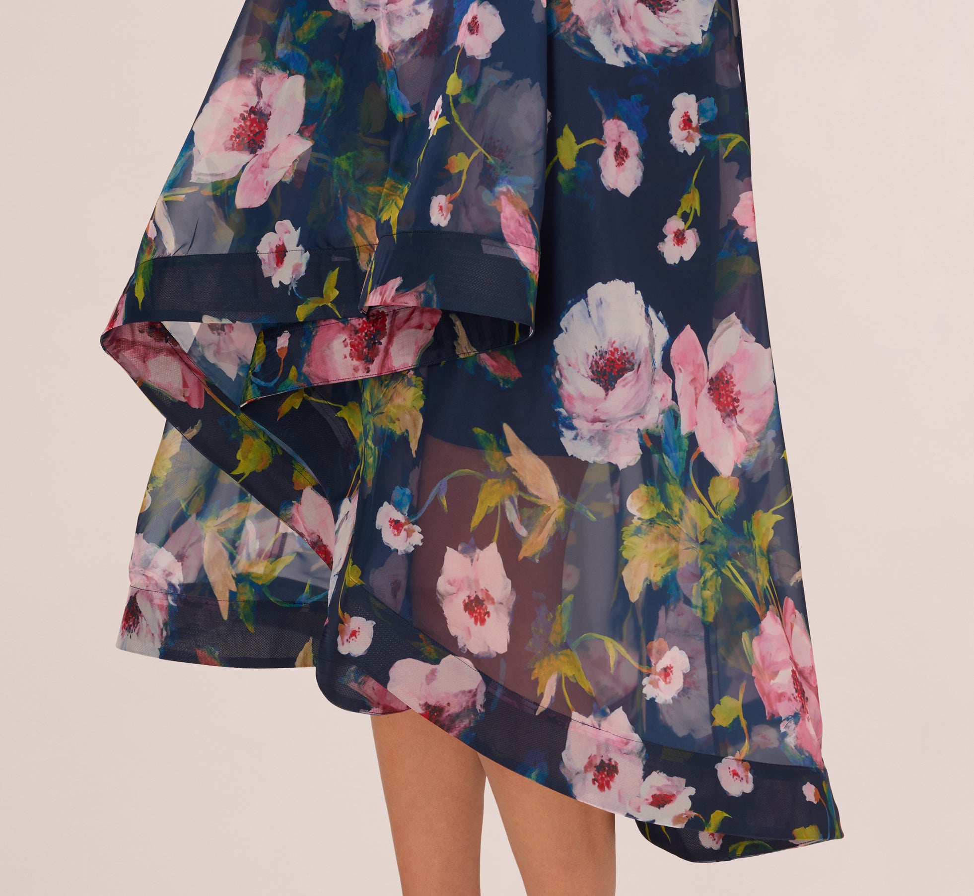 Floral Printed High Low Organza Halter Dress In Navy Multi、mySite、solidvoid