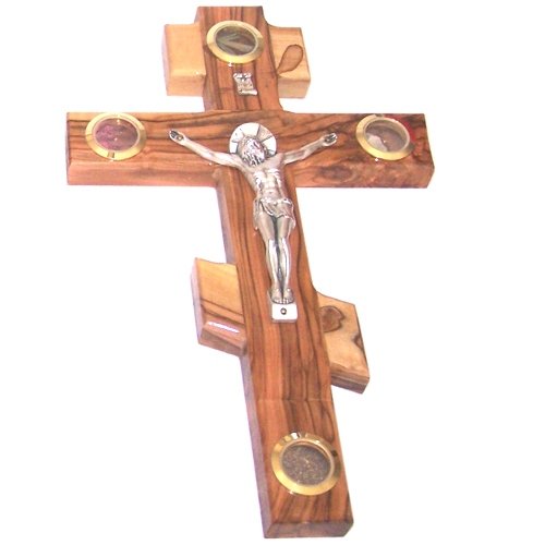 Olive Wood Patriarchal Three bar Crucifix with Holy Land Samples. (25cm or 10 inch) with Certificate - Lord Prayer Card、mySite、topwebapps