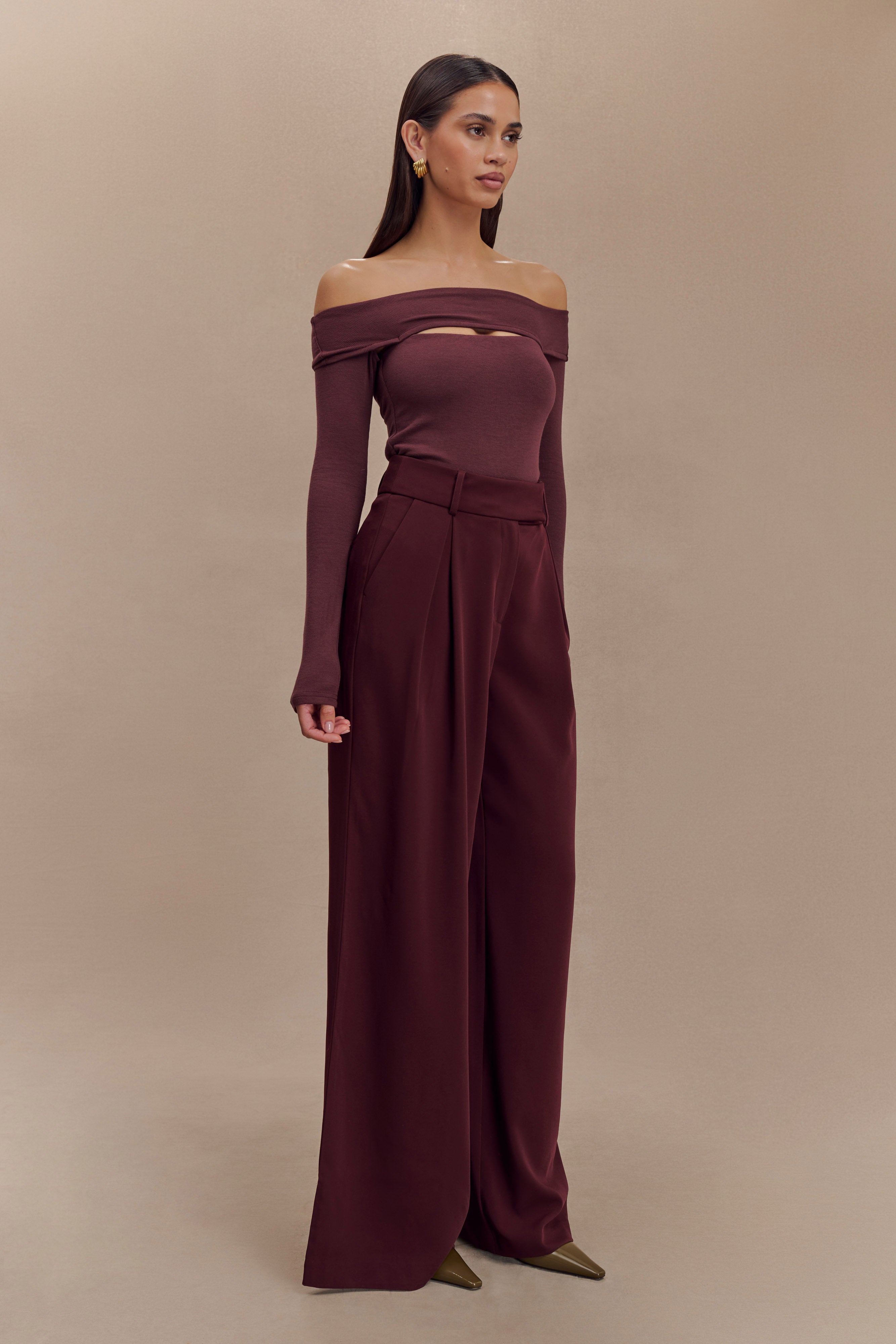 Jacqueline Pleated Wide Leg Pants - Mahogany、mySite、solidvoid