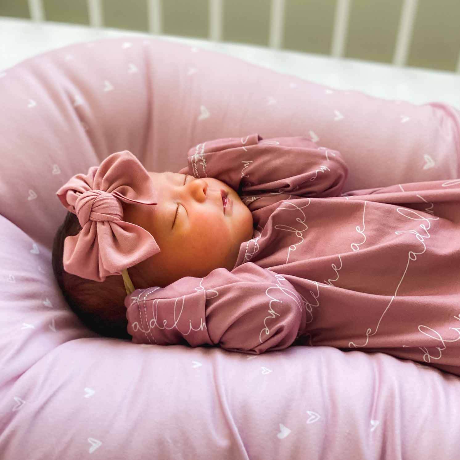  Solid Light Dusty Rose Personalized Newborn Baby Knot Gown、mySite、layawaytickets