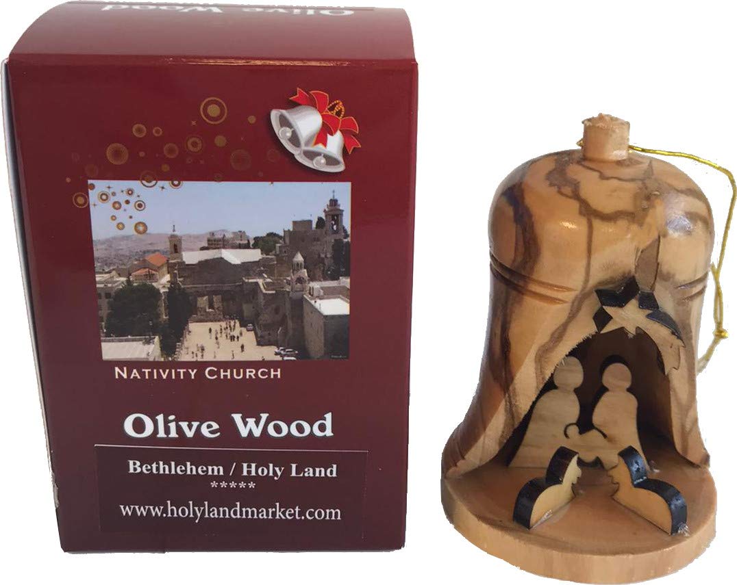  Holy Land Market Four Large Hand Made Olive Wood Ornaments - Tree Hanging Bells - Christmas Tree Ornaments from The Holy Land - Many Sizes、mySite、elrpsem3k