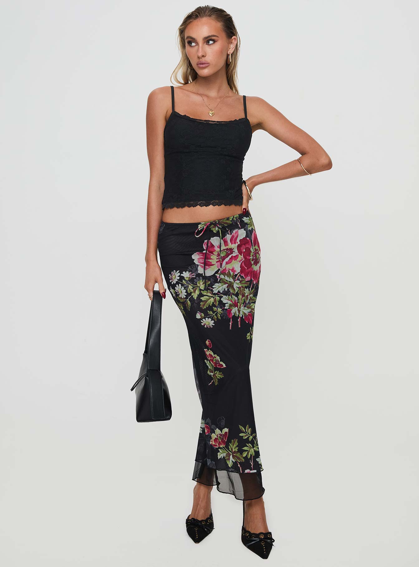 Paganio Maxi Skirt Black Floral、mySite、solidvoid