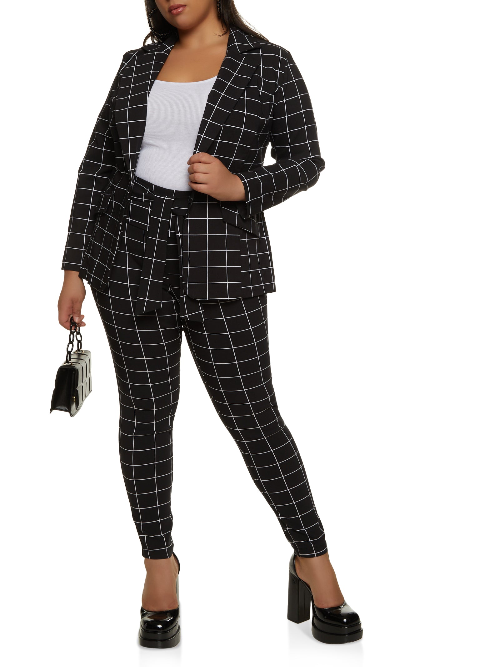 Plus Size Windowpane Print Blazer、mySite、camillekostekn