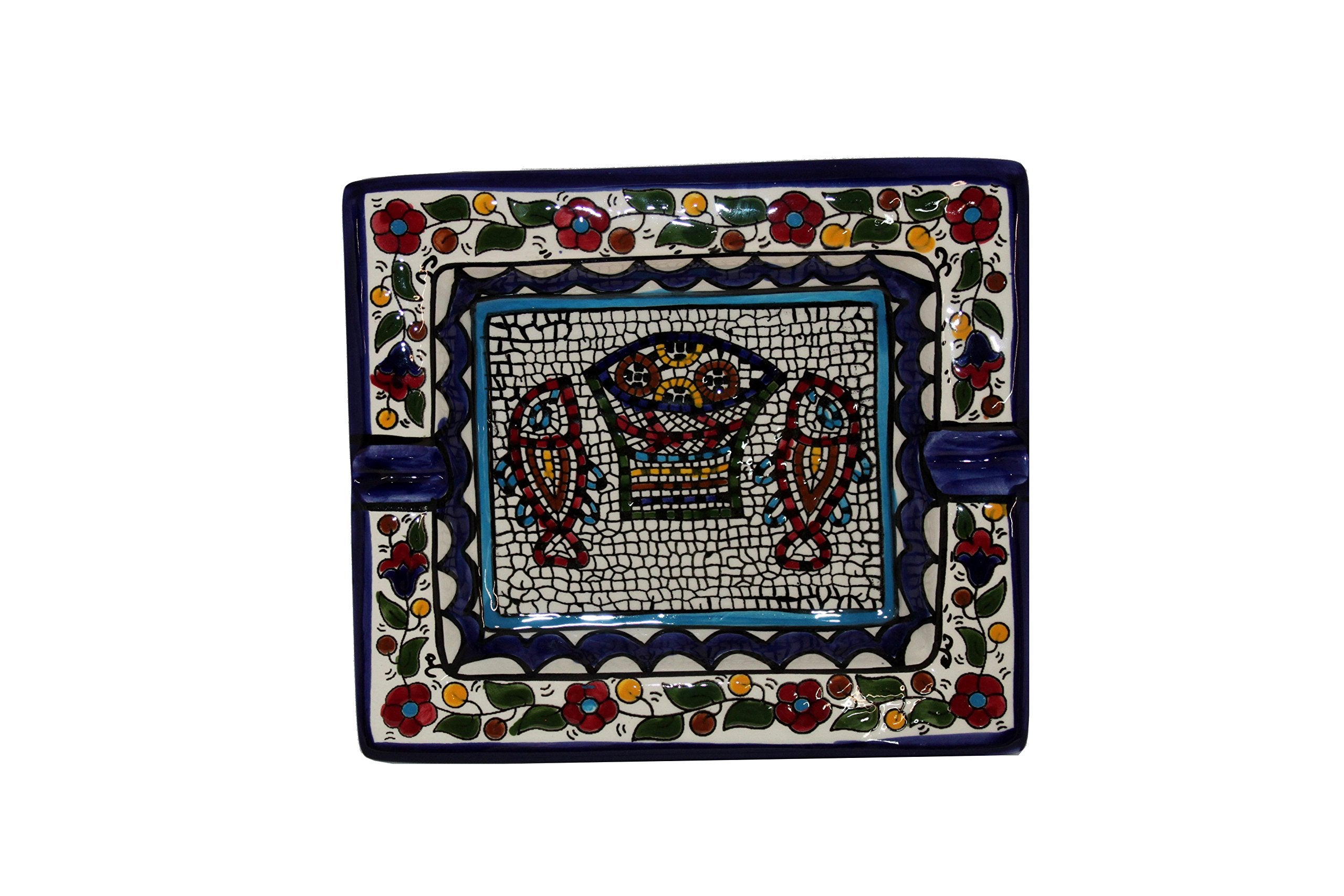  Holy Land Market Ceramic Ashtray with Fish and Loaves - Tabgha or Miracle of Multiplication (Fish and Bread) Design (18 x 16 cm OR 7 x 6.3 Inches) - Asfour Outlet Trademark、mySite、elrpsem3k